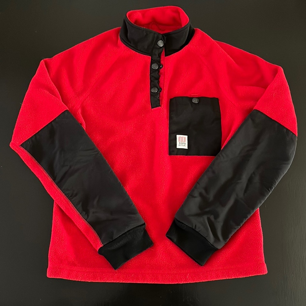 Red + Black Topo Designs Mountain Fleece, Women’s S